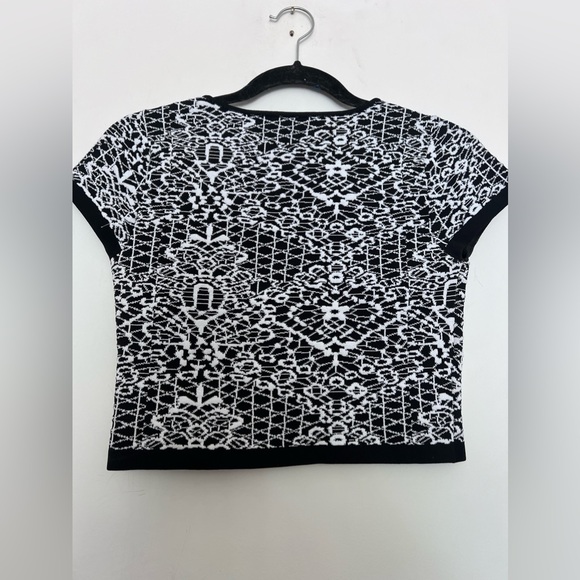 PARKER Nina Knit Jacquard Stretch Bandage Crop Top Black White Print small - Picture 5 of 5